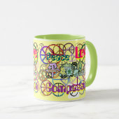 Retro 60's Vrede Signs GalorePeace Love Compassion Mok (Voorkant rechts)