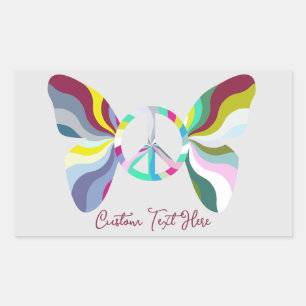 Retro 60s Vredesgebarentaal Boterfly regenboogkleu Rechthoekige Sticker