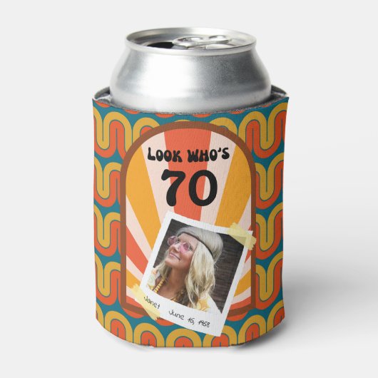 Retro 60's Wave gepersonaliseerde foto Blikjeskoeler (Blikje Voorkant)