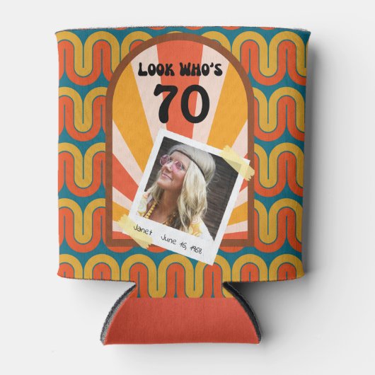 Retro 60's Wave gepersonaliseerde foto Blikjeskoeler (Voorkant)