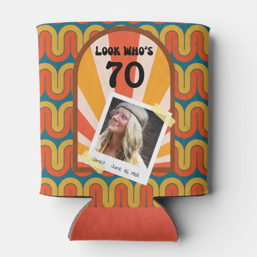 Retro 60's Wave gepersonaliseerde foto Blikjeskoeler (Achterkant)