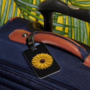 Retro 60s Zonnebloem Daisy Flower Mode Zwart Bagagelabel