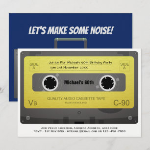 RETRO 60ste verjaardag MAN Uitnodiging Muziek Cass