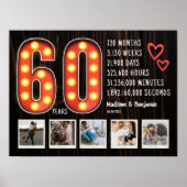 Retro 60th Verjaardag Harten Custom Fotocollage Poster (Voorkant)