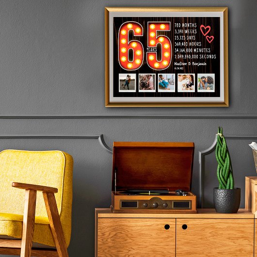 Retro 65e verjaardag Harten aangepaste fotocollage Poster
