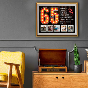 Retro 65th Jubileum Hearts Custom Photo Collage Poster