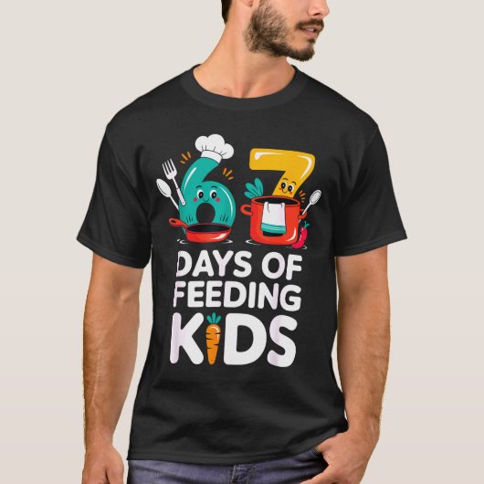 Retro 67 Days Of Feeding Kids Lunch Lady Cafeteria T-shirt (Voorkant)