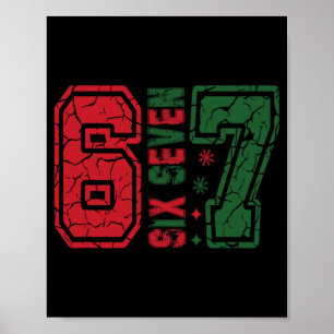 Retro 67 Grappige Zes Zeven Meme 6 7 Nummer Kerstm Poster