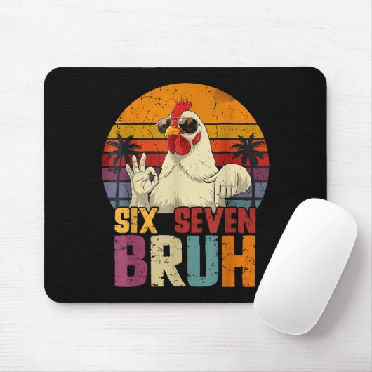 Retro 67 Six Seven Bruh Funny Chicken With Sungles Muismat (Met muis)
