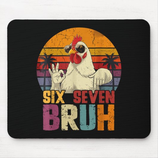 Retro 67 Six Seven Bruh Funny Chicken With Sungles Muismat (Voorkant)