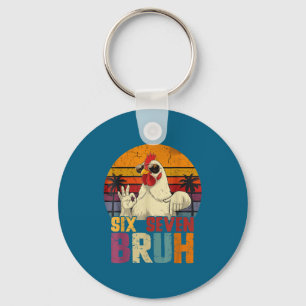 Retro 67 Six Seven Bruh Grappige Kip Met Zonnebril Sleutelhanger