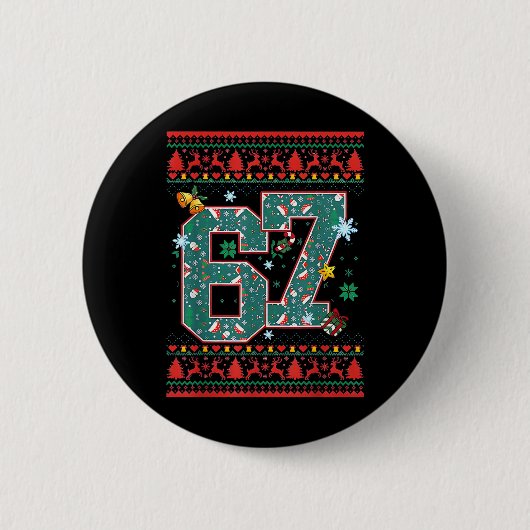 Retro 67 Six Seven Kersttrui Meme Ronde Button 5,7 Cm (Voorkant)