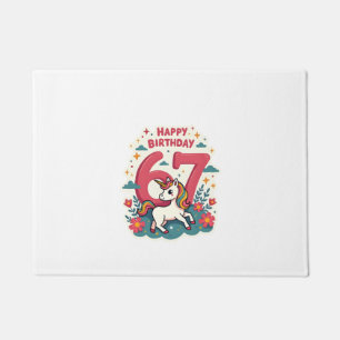 Retro 67e Verjaardag Eenhoorn Regenboog Cute Carto Deurmat