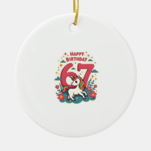 Retro 67e Verjaardag Eenhoorn Regenboog Schattige  Keramisch Ornament