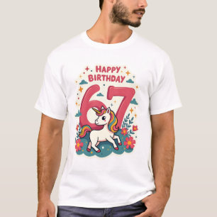 Retro 67e Verjaardag Eenhoorn Regenboog Schattige  T-shirt