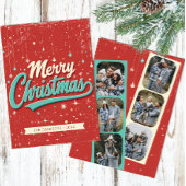 Retro 6 Foto Prettig Kerstmis Familiekaart Kaart