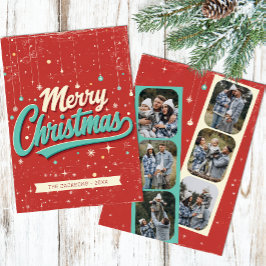 Retro 6 Foto Prettig Kerstmis Familiekaart Kaart