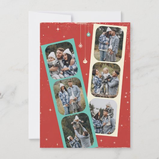 Retro 6 Foto Prettig Kerstmis Familiekaart Kaart (Achterkant)