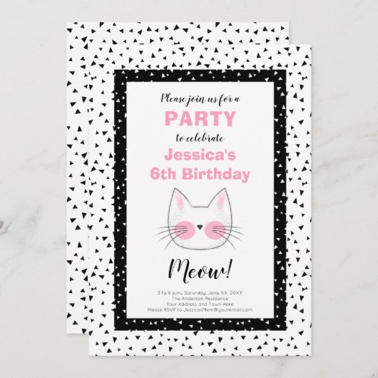 Retro 6th Birthday party voor een meisje dat van k Aankondiging (Voorkant / Achterkant)