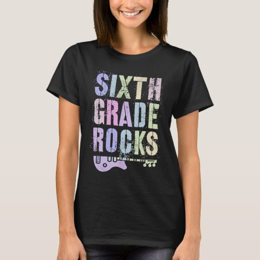 Retro 6th GRADE ROCKS Teacher Rockstar Squad Sixth T-shirt (Voorkant)
