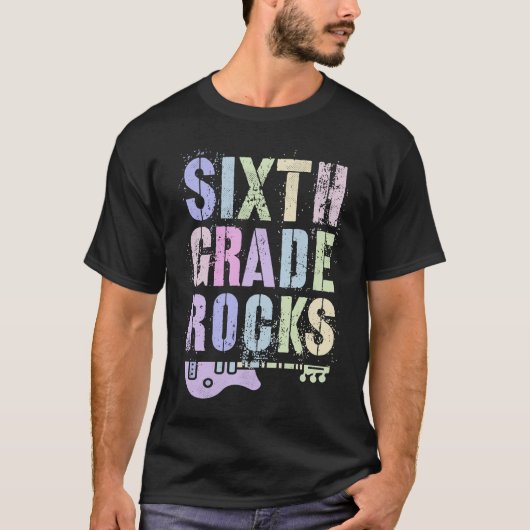 Retro 6th GRADE ROCKS Teacher Rockstar Squad Sixth T-shirt (Voorkant)