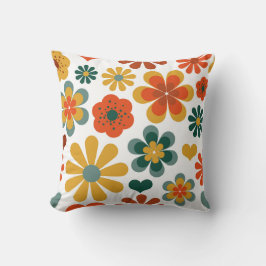 Retro 70 kleurrijke bloem- en hartmotieven kussen