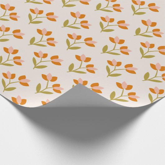 Retro 70 Roze en Oranje Tulpen, omslagpapier Cadeaupapier (Hoek)