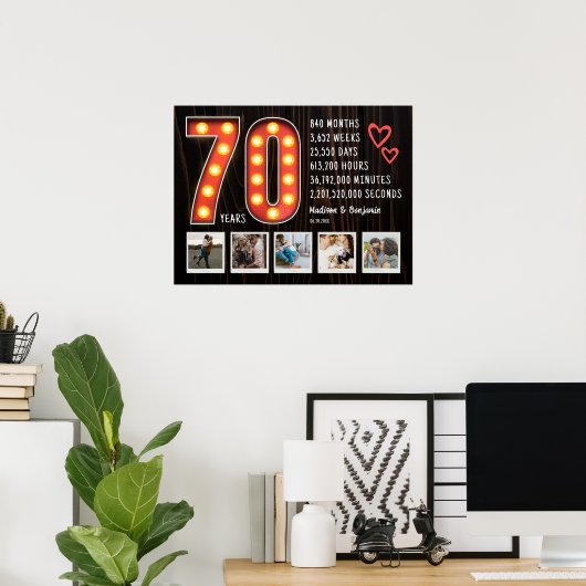 Retro 70e Jubileum Hearts Custom Photo Collage Poster (Thuiskantoor)