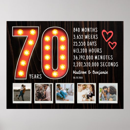 Retro 70e Jubileum Hearts Custom Photo Collage Poster (Voorkant)