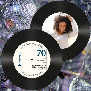 Retro 70e verjaardag Foto Faux Vinyl Record Muziek Kaart