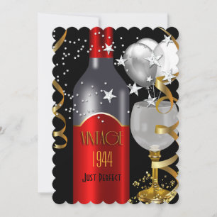 Retro 70e verjaardag rode wijn zwart goud 1944 kaart