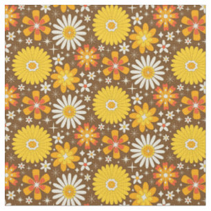 Retro 70er jaren bloemen met atomaire sterren op b stof