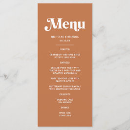 Retro 70er jaren Boho Gebrand Oranje Trouwdag Menu