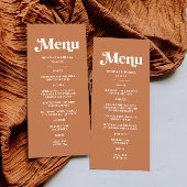 Retro 70er jaren Boho Gebrand Oranje Trouwfeest Menu