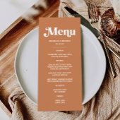Retro 70er jaren Boho Gebrand Oranje Trouwfeest Menu