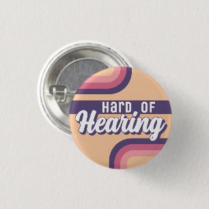 Retro 70er Jaren Geel Paars Schrift Moeilijk Horen Ronde Button 3,2 Cm