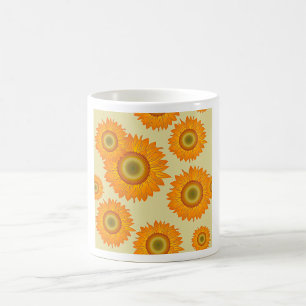Retro 70er jaren Geel Zonnebloem Bloemmotief Koffiemok