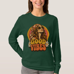 Retro 70'er jaren Good Vibes Hippie Meisje Retro A T-shirt