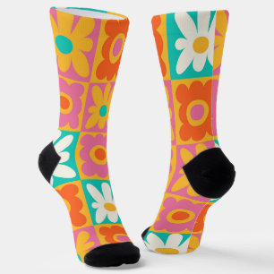 Retro 70er jaren Groovy Bloem Motief Kleurig Patro Sokken