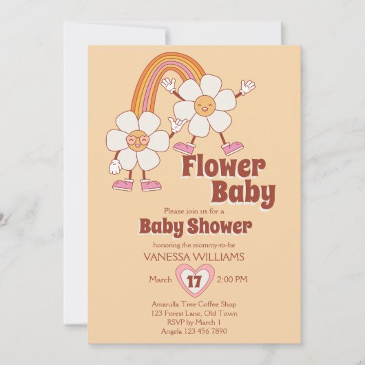 Retro 70er jaren groovy boho bloem baby  kaart (Voorkant)