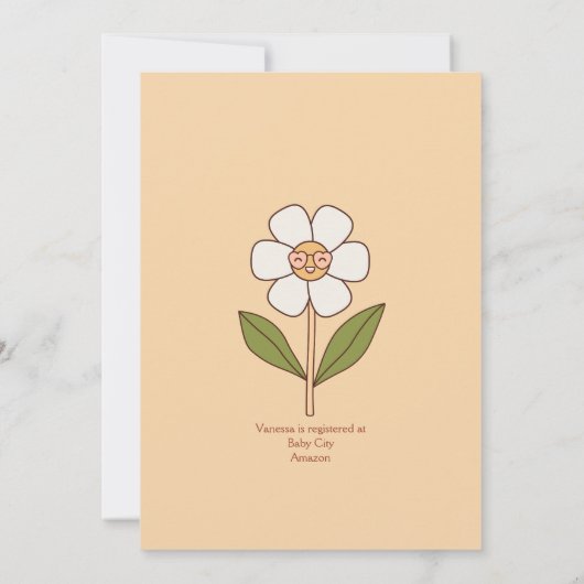 Retro 70er jaren groovy boho bloem baby  kaart (Achterkant)