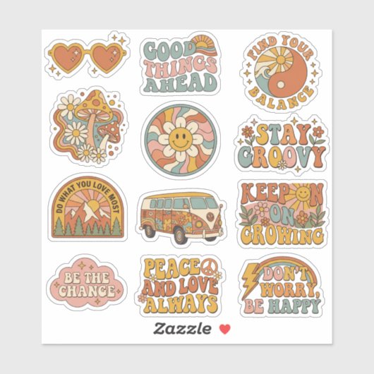 Retro 70er jaren Groovy Boho stickers Stickerpakke (Vel)
