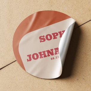 Retro 70er jaren groovy oranje rood huwelijk ronde sticker
