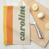 Retro 70er jaren Regenboog Groen Oranje Persoonlij Theedoek (Quarter Fold)