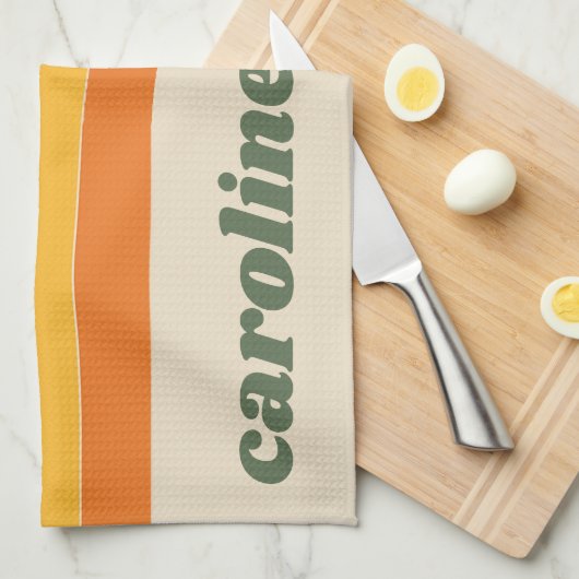 Retro 70er jaren Regenboog Groen Oranje Persoonlij Theedoek (Quarter Fold)