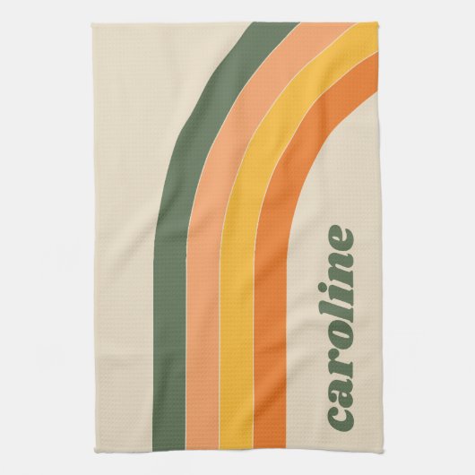 Retro 70er jaren Regenboog Groen Oranje Persoonlij Theedoek (Verticaal)