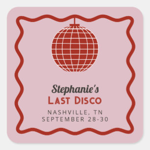 Retro 70er jaren Rood en Roze Laatste Disco Bachel Vierkante Sticker