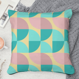 retro 70er jaren roze turquoise & geel mid century kussen