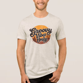 Retro 70er jaren Zonsondergang Palmboom Groovy Vib Tri-Blend Shirt