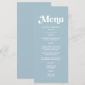 Retro 70er stoffige blauwe trouwfeest menu (Voorkant / Achterkant)